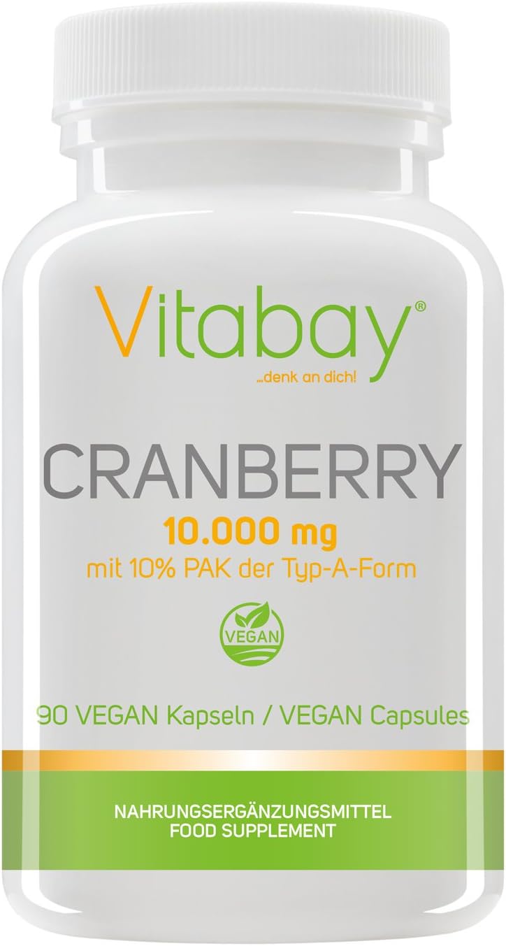 Vitabay Cranberry Extrakt 10.000 mg  90 vegane Kapseln  Mit 10% PAC (Proanthocyanididen)  Rein biologisch  Hochdosiert  Geprft auf Reinheit  Made in Germany